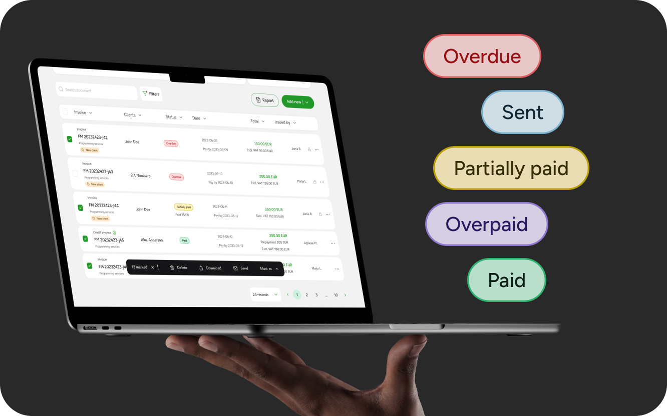 Invoice list and payment status